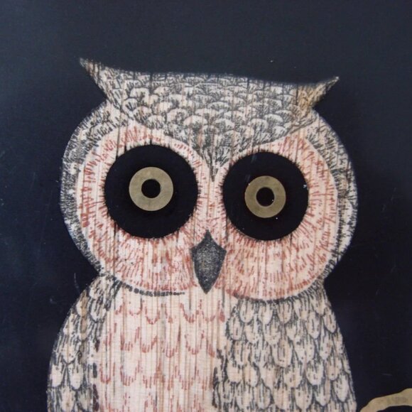 Vintage Couroc 10.5" Owl Black Round Serving Tray Plate Brass Wood Inlay MCM - Picture 5 of 8